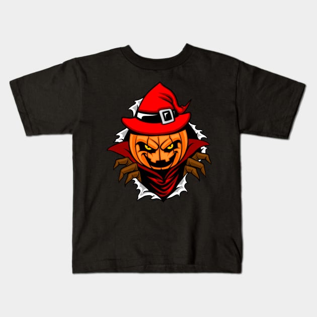 Halloween pumpkin head Kids T-Shirt by sharukhdesign